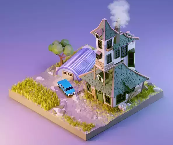 low poly Gameasset3 house with car Low-poly 3D model low poly Gameasset3 house with car Low-poly 3D model