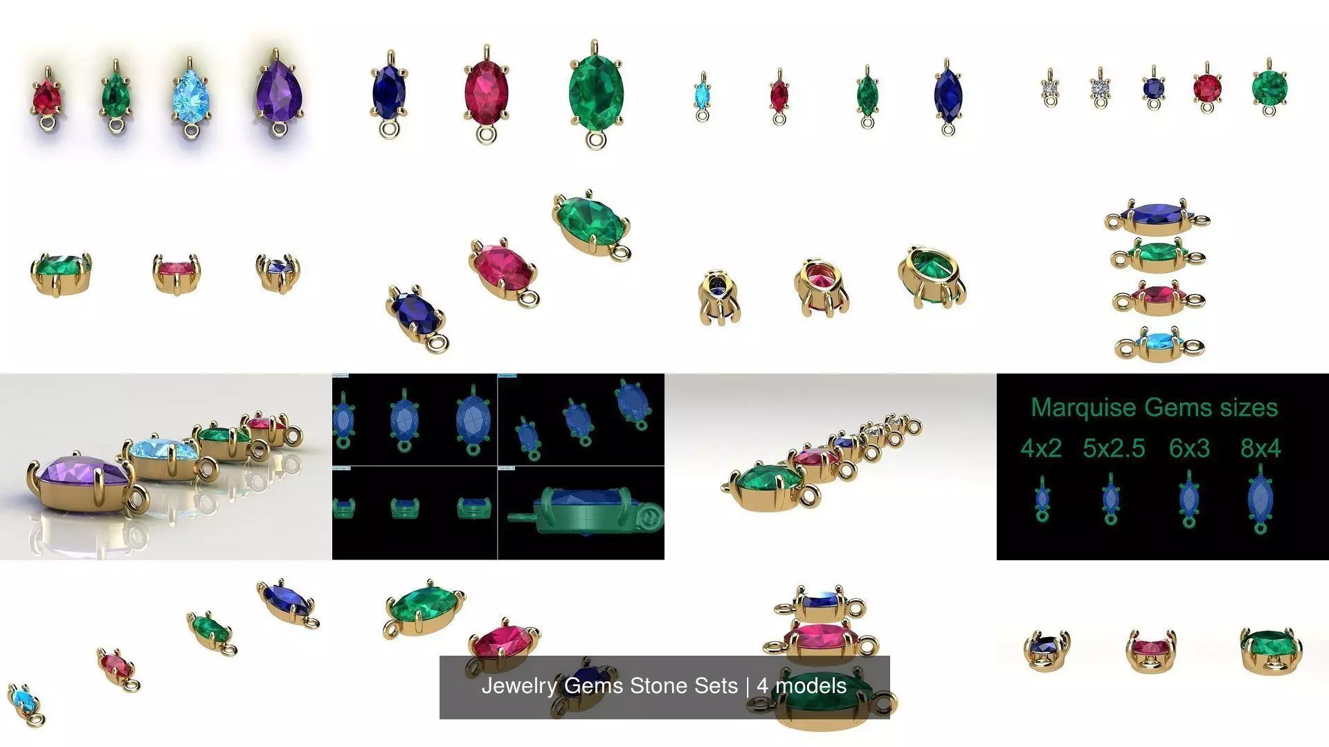 Jewelry Gems Stone Sets 3D Model Collection_0