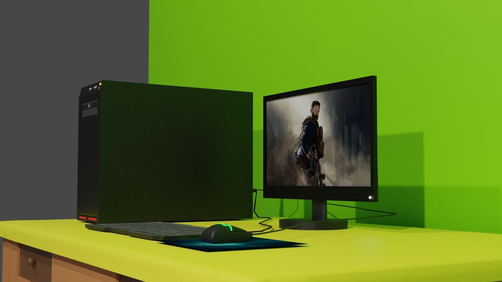 Computer with Table Low poly Free low-poly 3D model_1