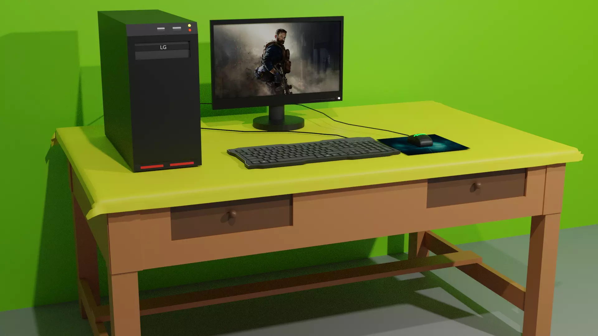 Computer with Table Low poly Free low-poly 3D model_0