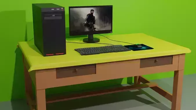 Computer with Table Low poly