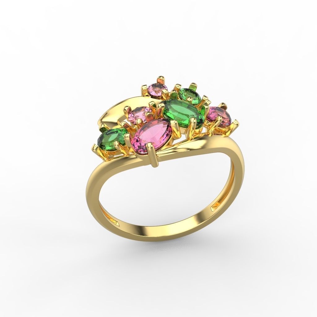 Women ring with gems 3dm stl 3D print model_5