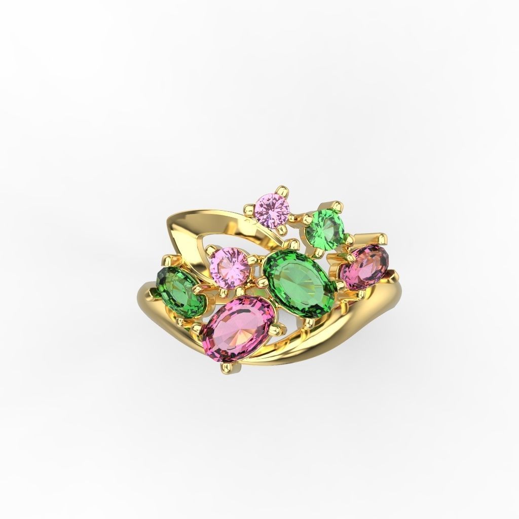 Women ring with gems 3dm stl 3D print model_4