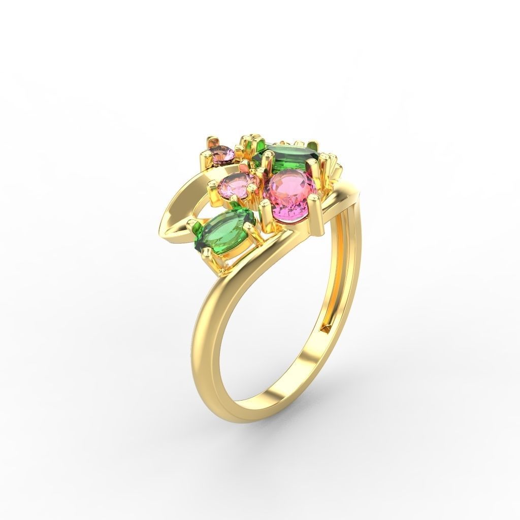 Women ring with gems 3dm stl 3D print model_11