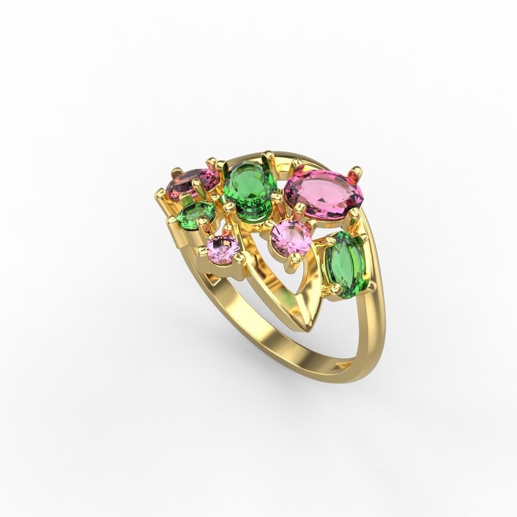 Women ring with gems 3dm stl 3D print model_3