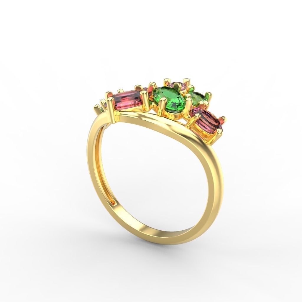 Women ring with gems 3dm stl 3D print model_14