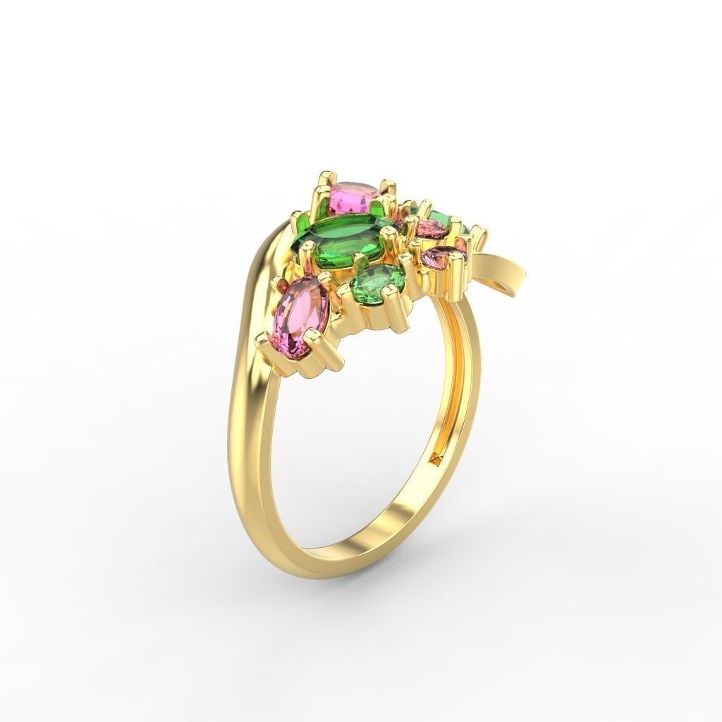 Women ring with gems 3dm stl 3D print model_13