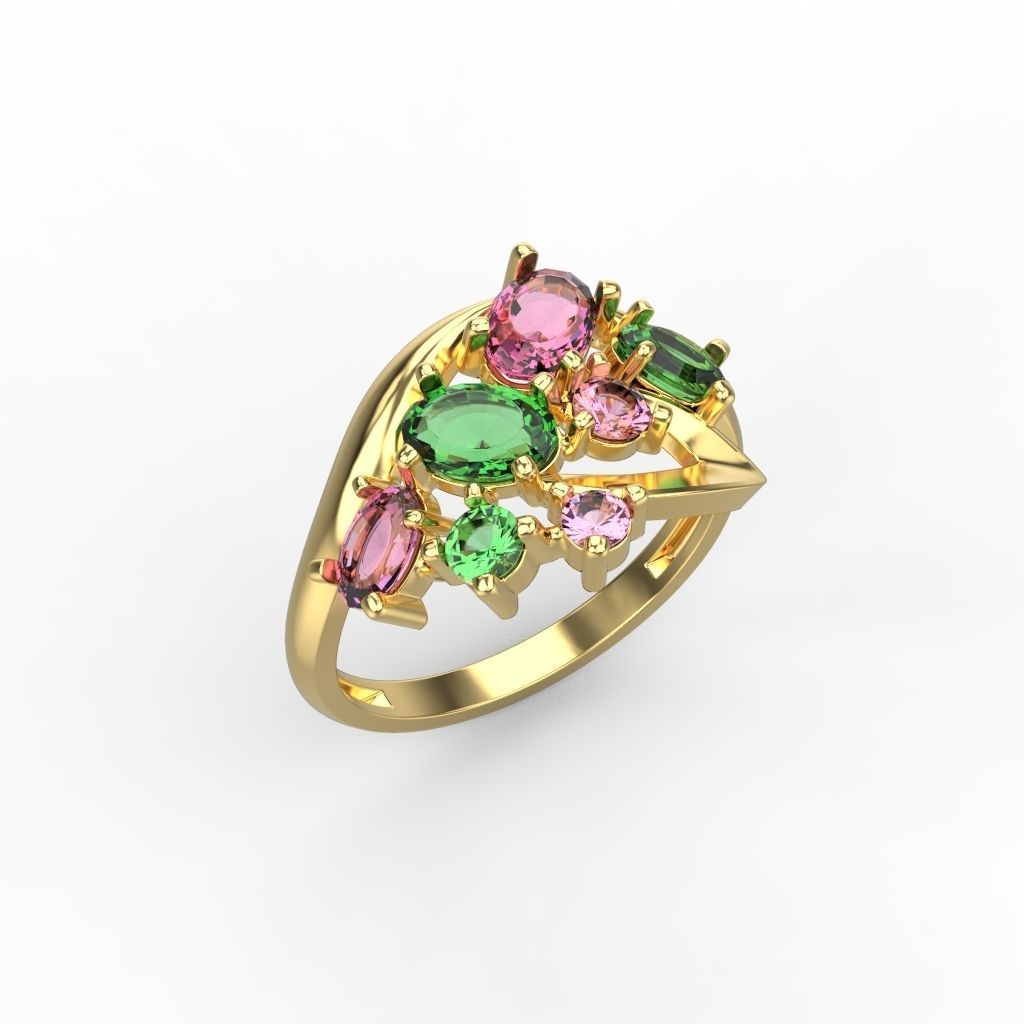 Women ring with gems 3dm stl 3D print model_2