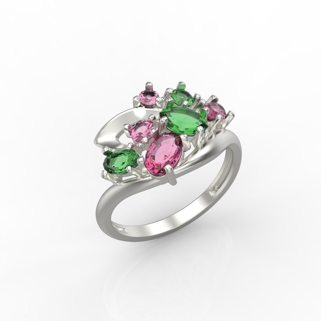 Women ring with gems 3dm stl 3D print model_17
