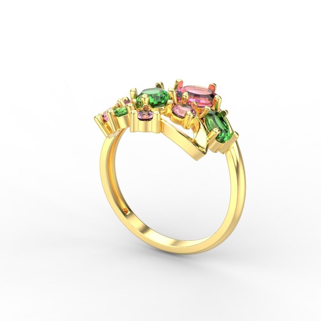 Women ring with gems 3dm stl 3D print model_12