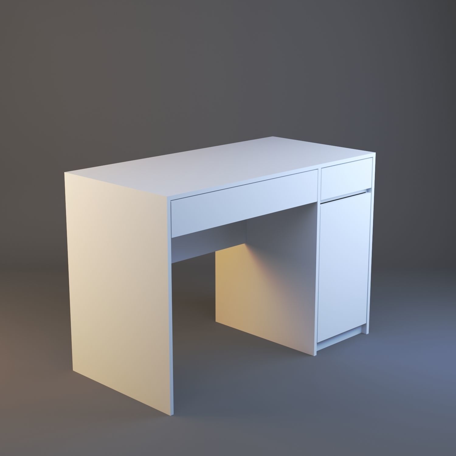 Modern white desk Low-poly 3D model_2