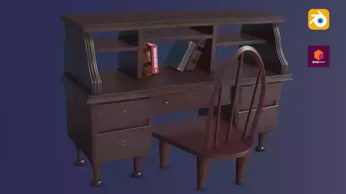 desk-high detail desk with chair and bookshelf