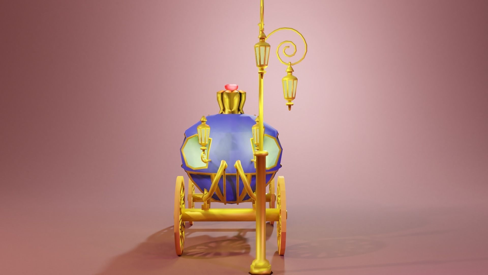 Blue Carriage with Gold Low-poly 3D model_2