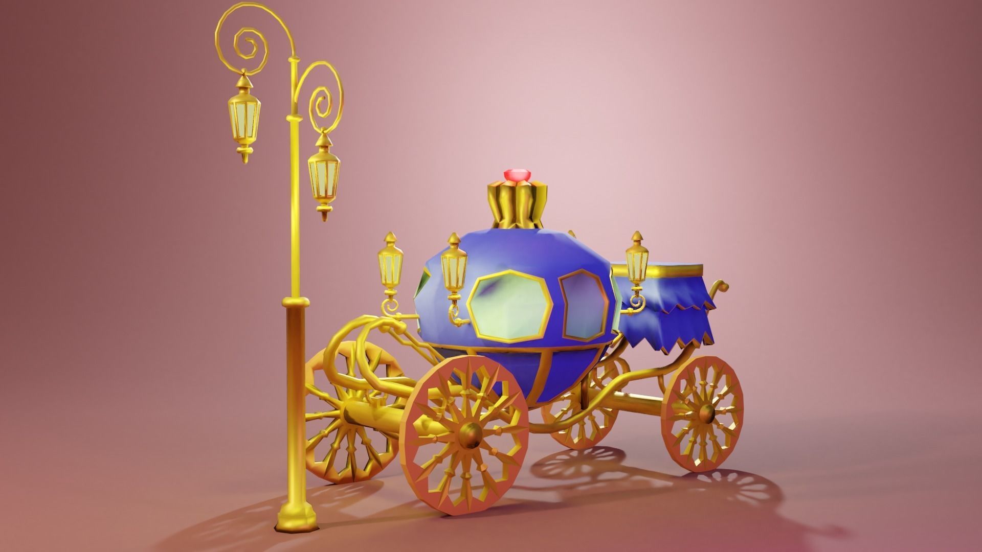 Blue Carriage with Gold Low-poly 3D model_3