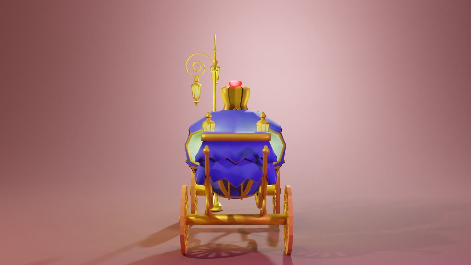 Blue Carriage with Gold Low-poly 3D model_6