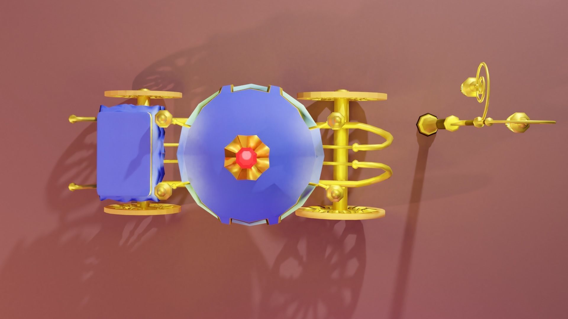 Blue Carriage with Gold Low-poly 3D model_8