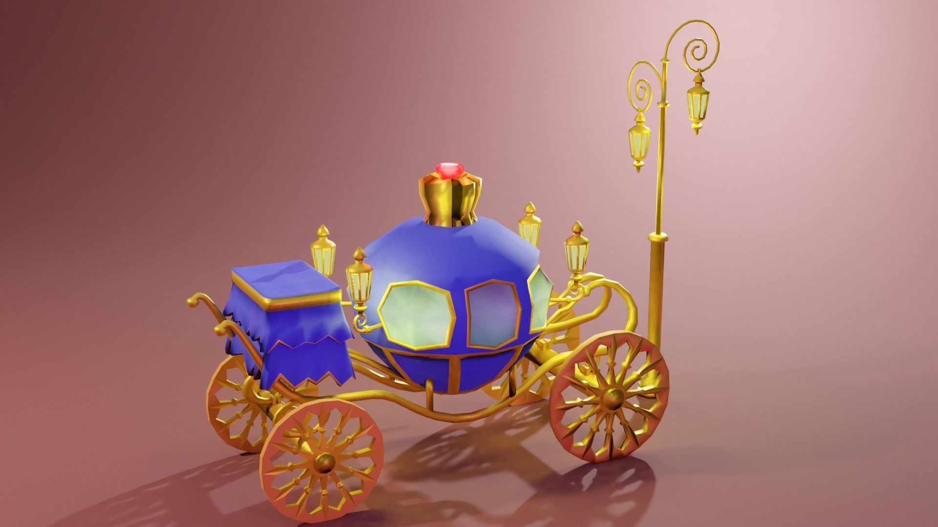 Blue Carriage with Gold Low-poly 3D model_7