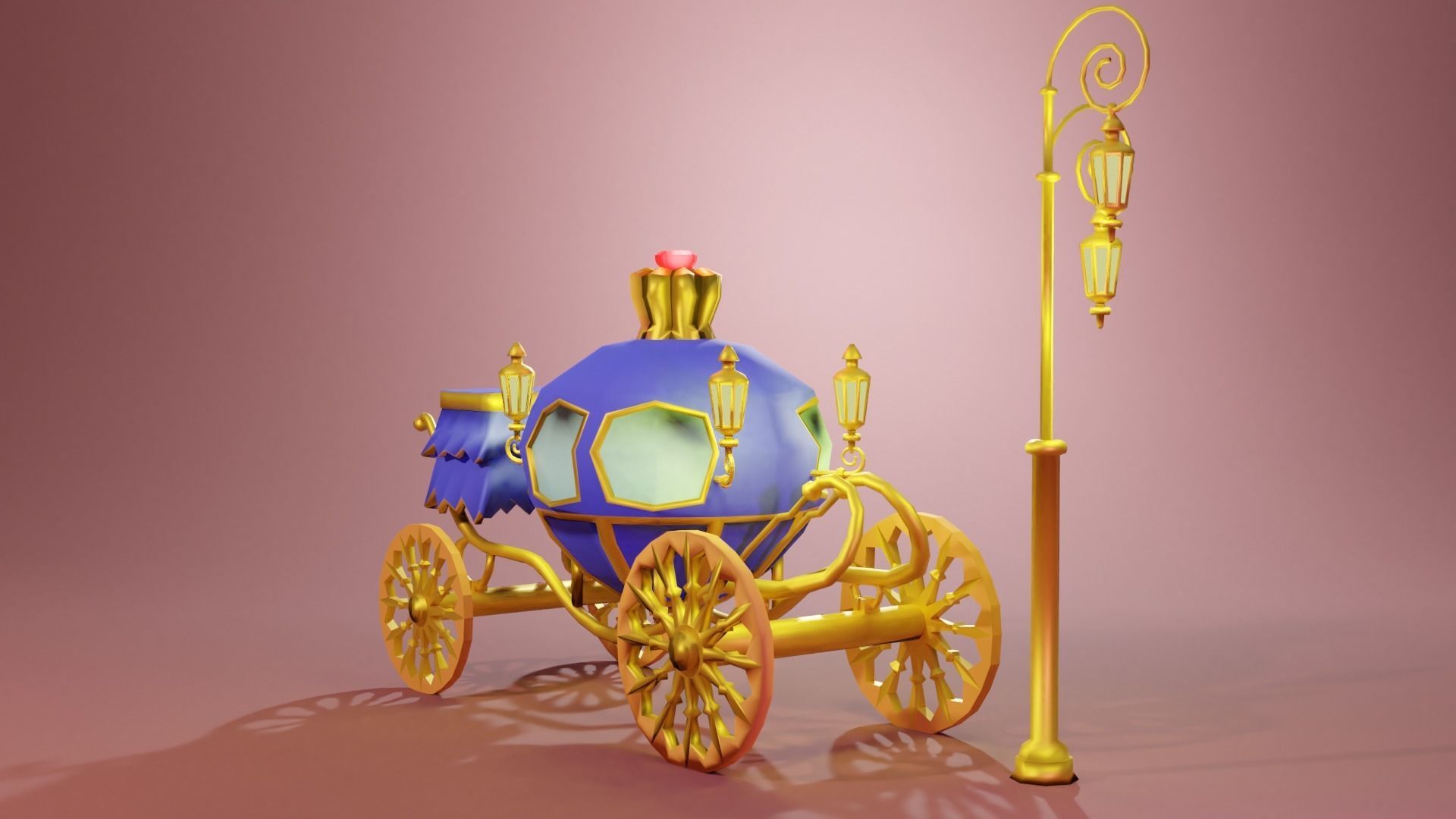 Blue Carriage with Gold Low-poly 3D model_1