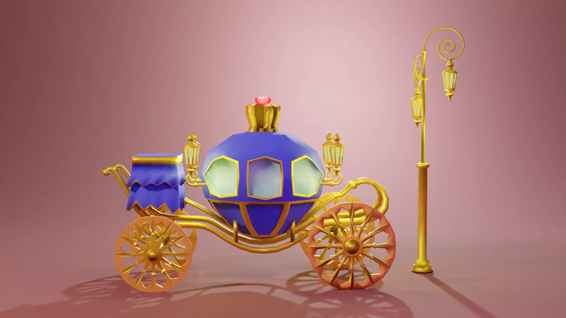 Blue Carriage with Gold Low-poly 3D model_0