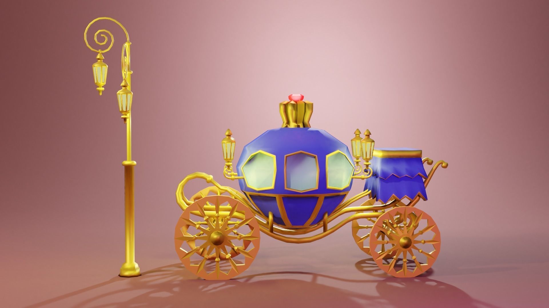 Blue Carriage with Gold Low-poly 3D model_4
