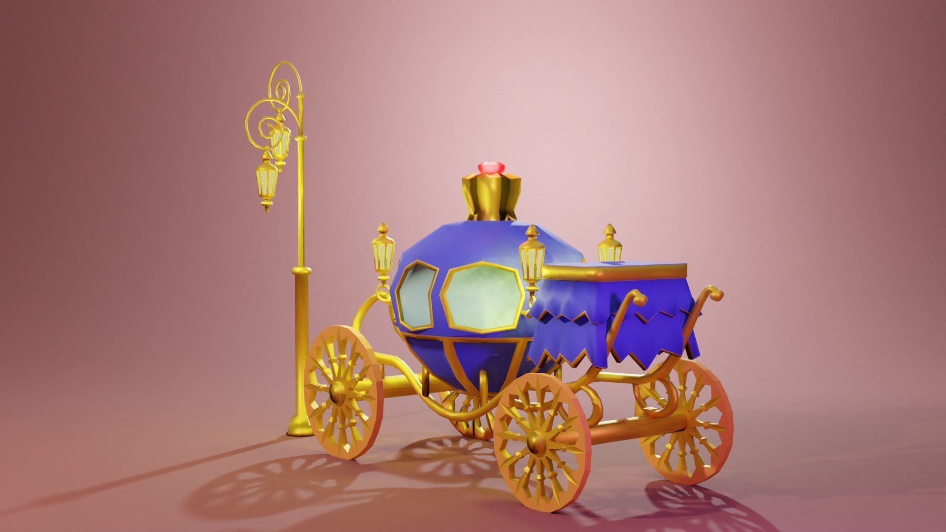 Blue Carriage with Gold Low-poly 3D model_5