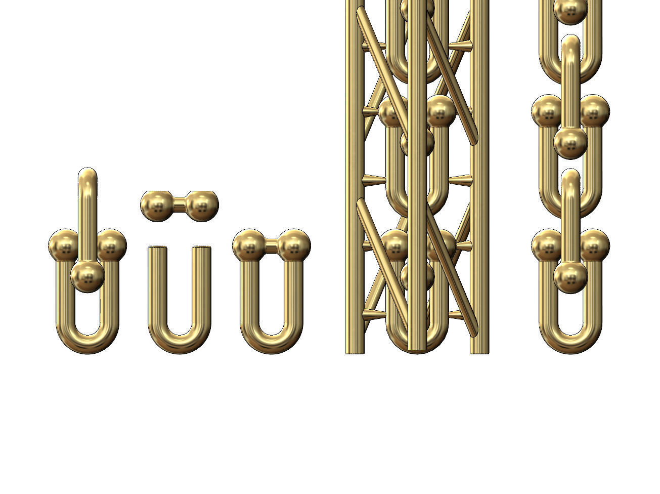 Hardware chain links for bracelete pendants and necklace 3D print model_2