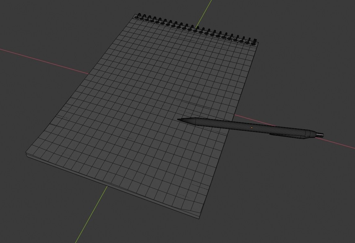 Notepad with a pen Low-poly 3D model_2