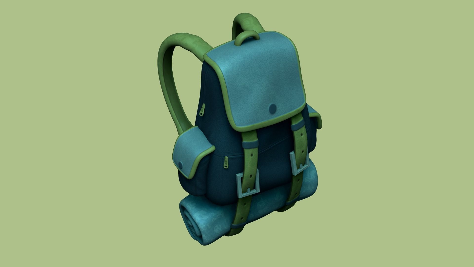 Blue Camping Backpack - Character Costume Low-poly 3D model_3