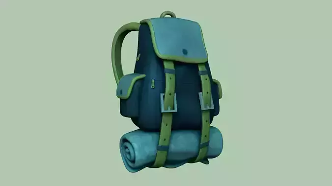 Blue Camping Backpack - Character Costume Low-poly 3D model