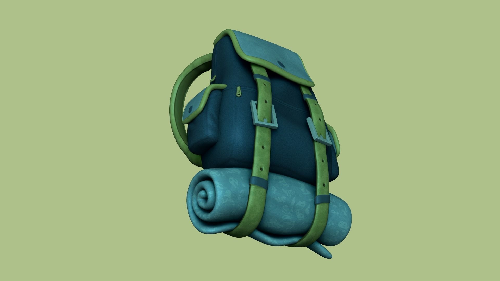 Blue Camping Backpack - Character Costume Low-poly 3D model_5