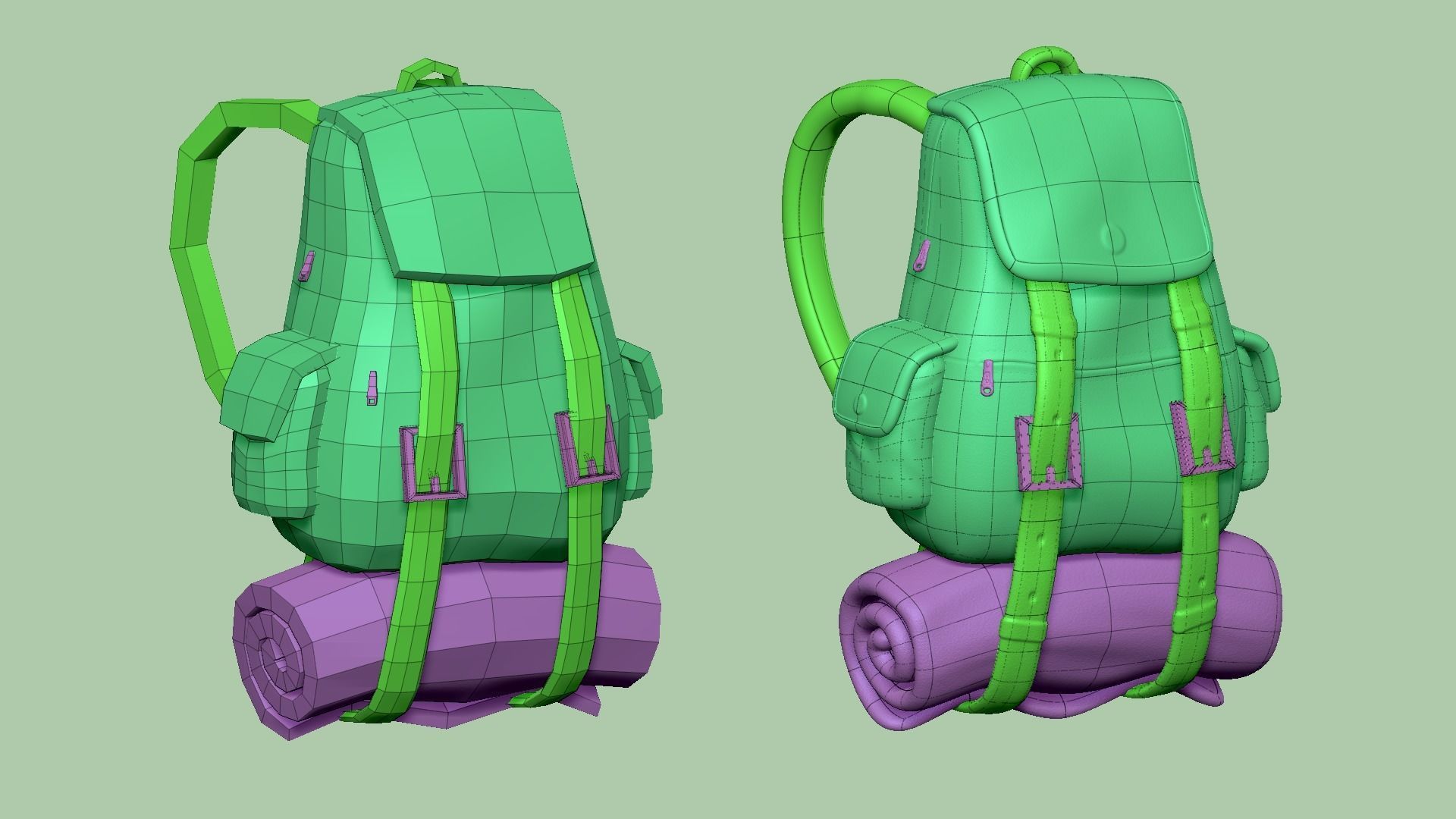 Blue Camping Backpack - Character Costume Low-poly 3D model_10