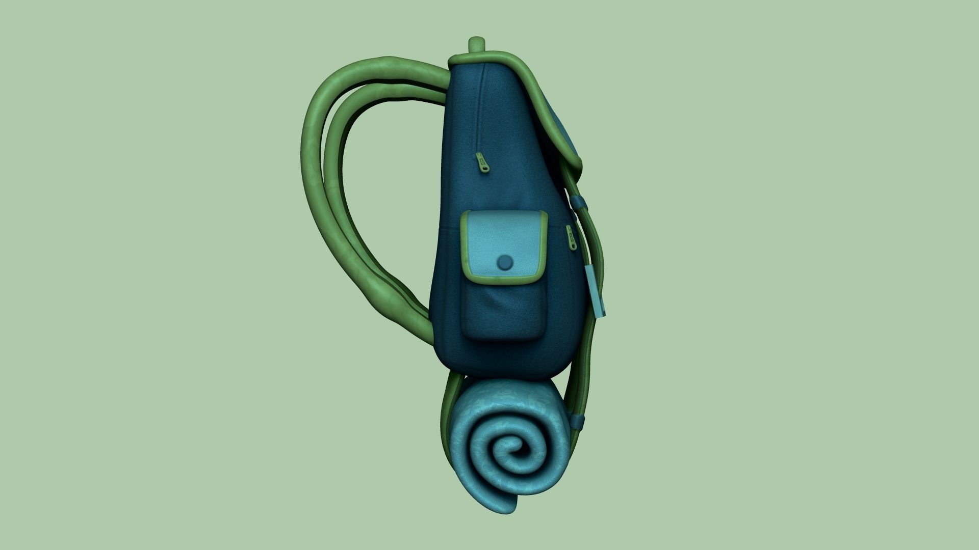 Blue Camping Backpack - Character Costume Low-poly 3D model_2