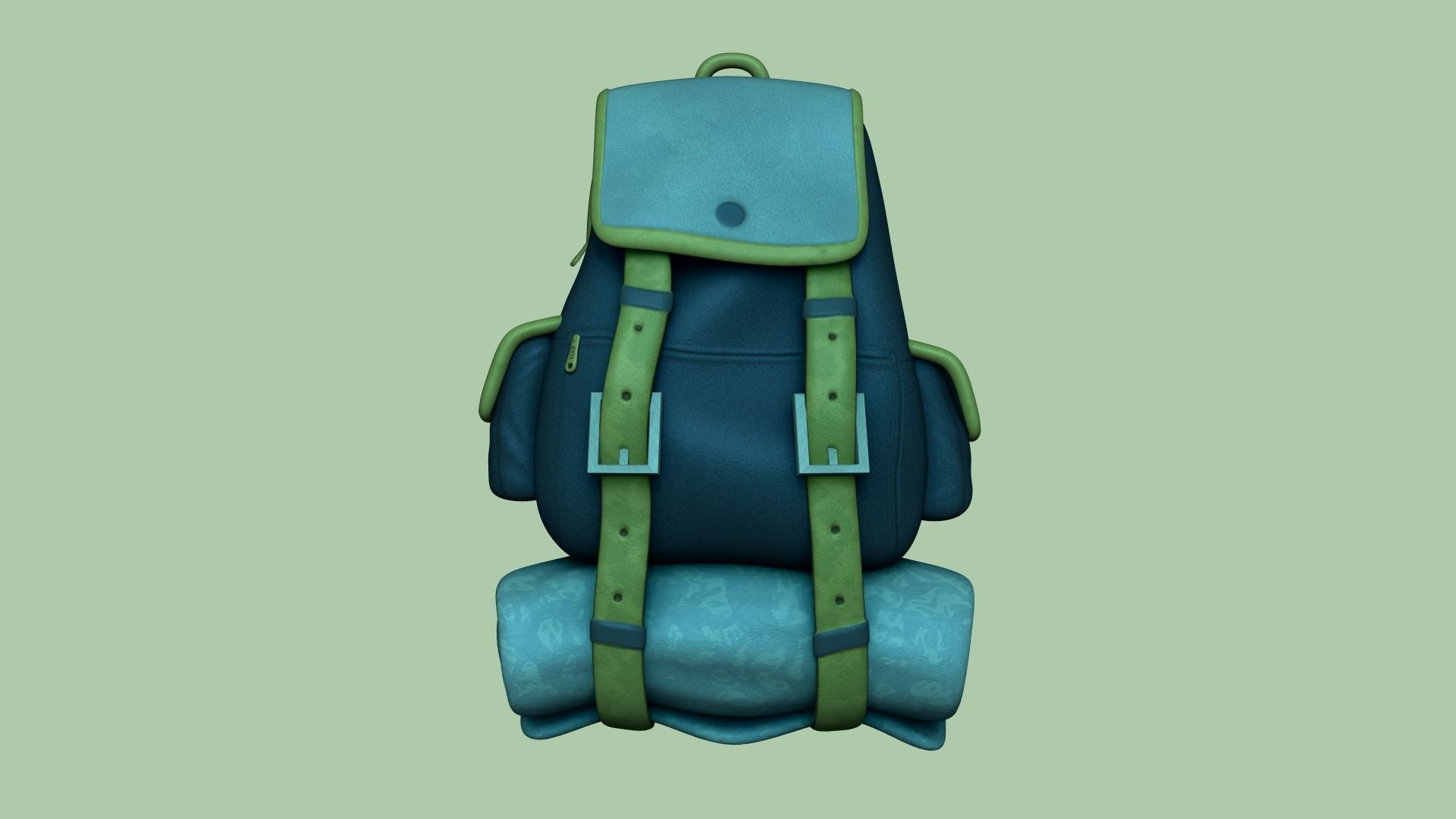 Blue Camping Backpack - Character Costume Low-poly 3D model_1
