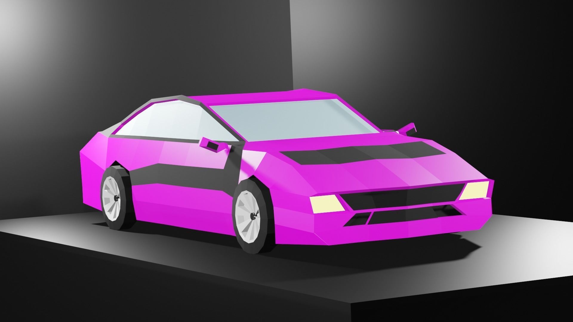 Lowpoly Sport Car - Neon Pink Low-poly 3D model_1