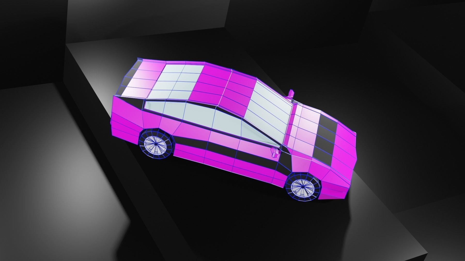 Lowpoly Sport Car - Neon Pink Low-poly 3D model_9
