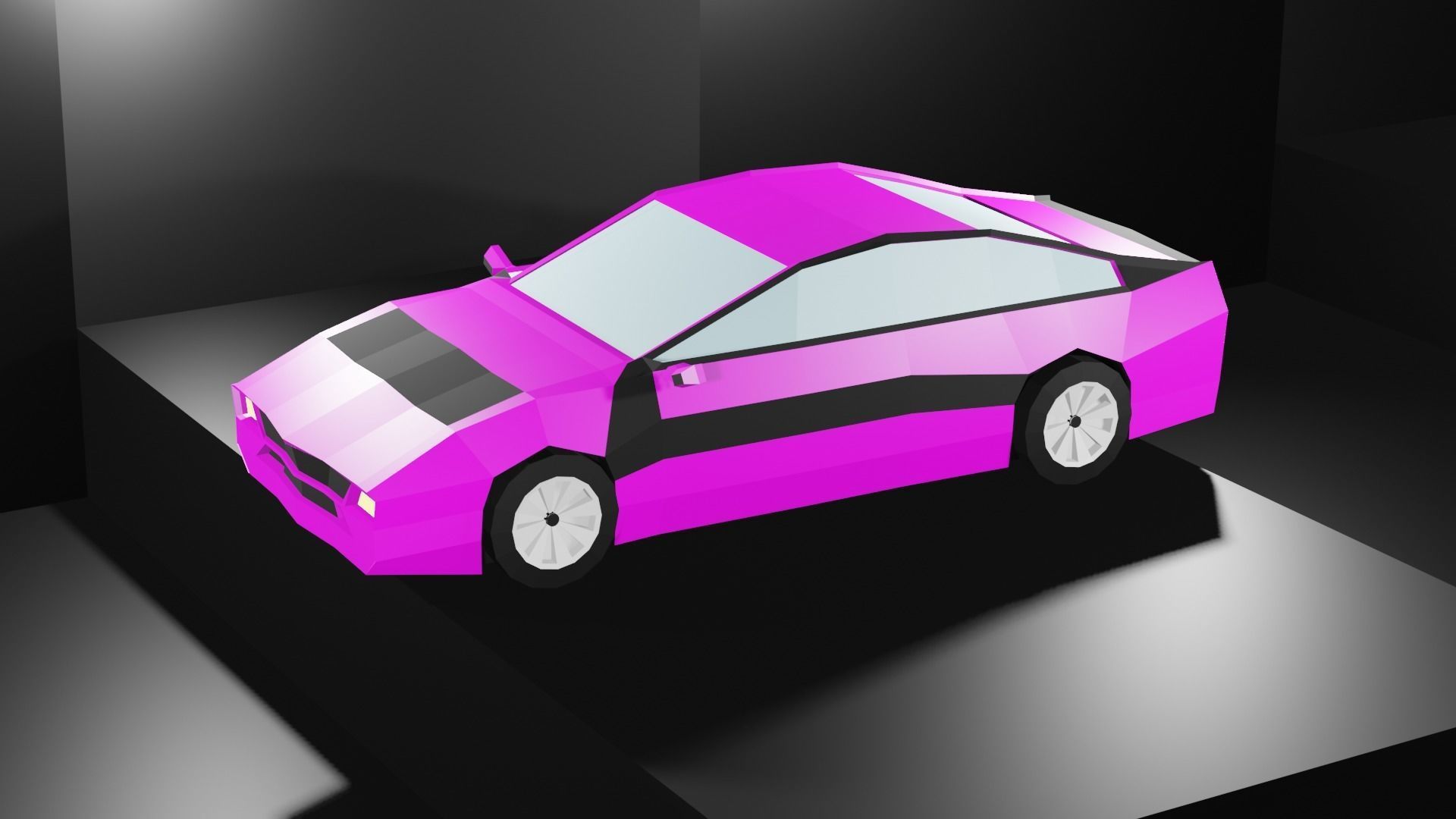 Lowpoly Sport Car - Neon Pink Low-poly 3D model_3