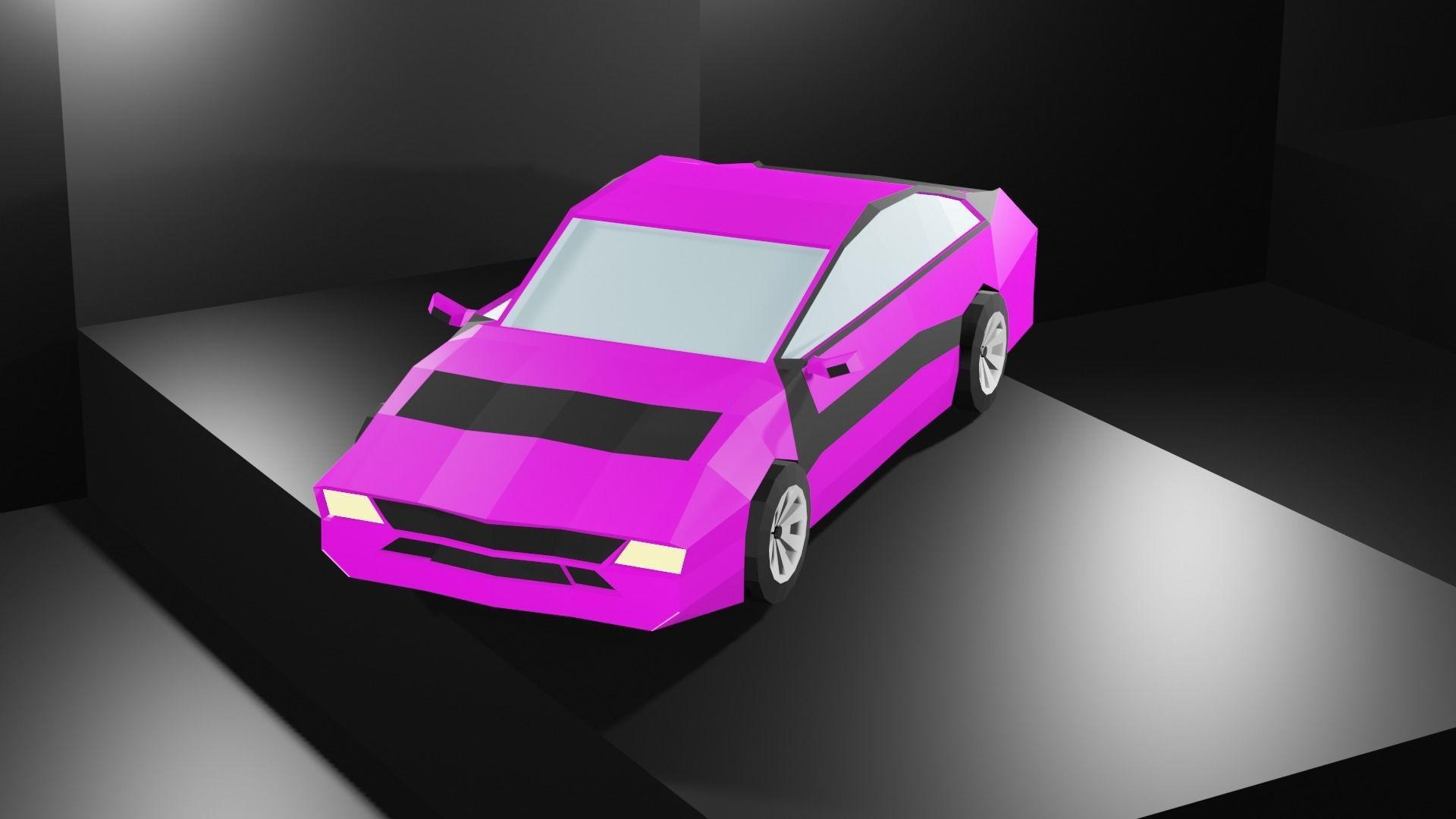 Lowpoly Sport Car - Neon Pink Low-poly 3D model_4