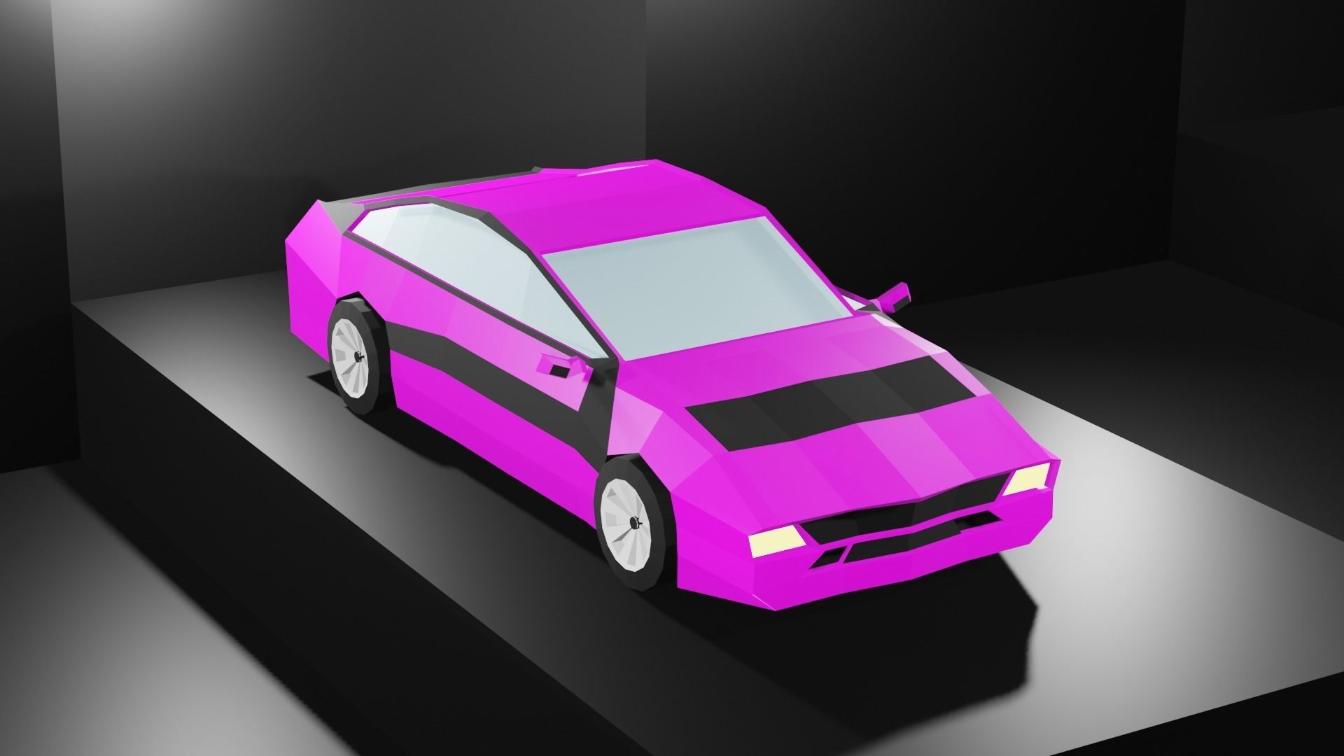 Lowpoly Sport Car - Neon Pink Low-poly 3D model_6