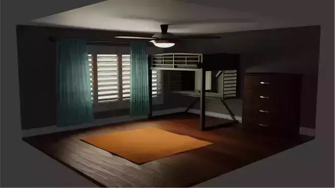 Cozy Bedroom With Bunkbed 3D model