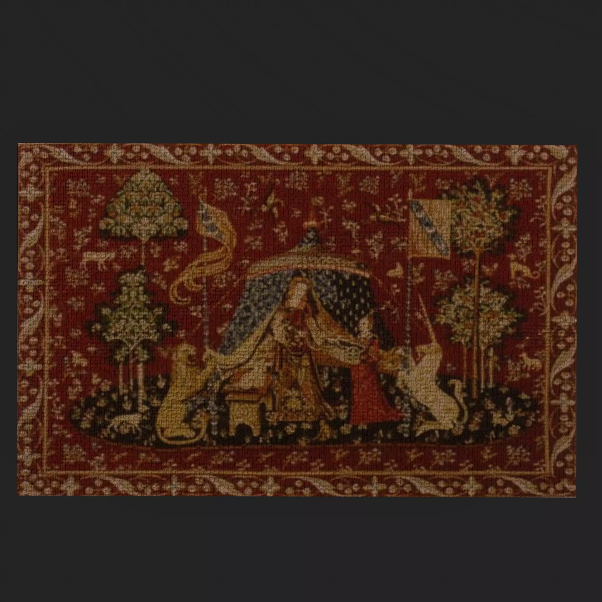  Lady and Unicorn Medieval Tapestry Low-poly 3D model_0