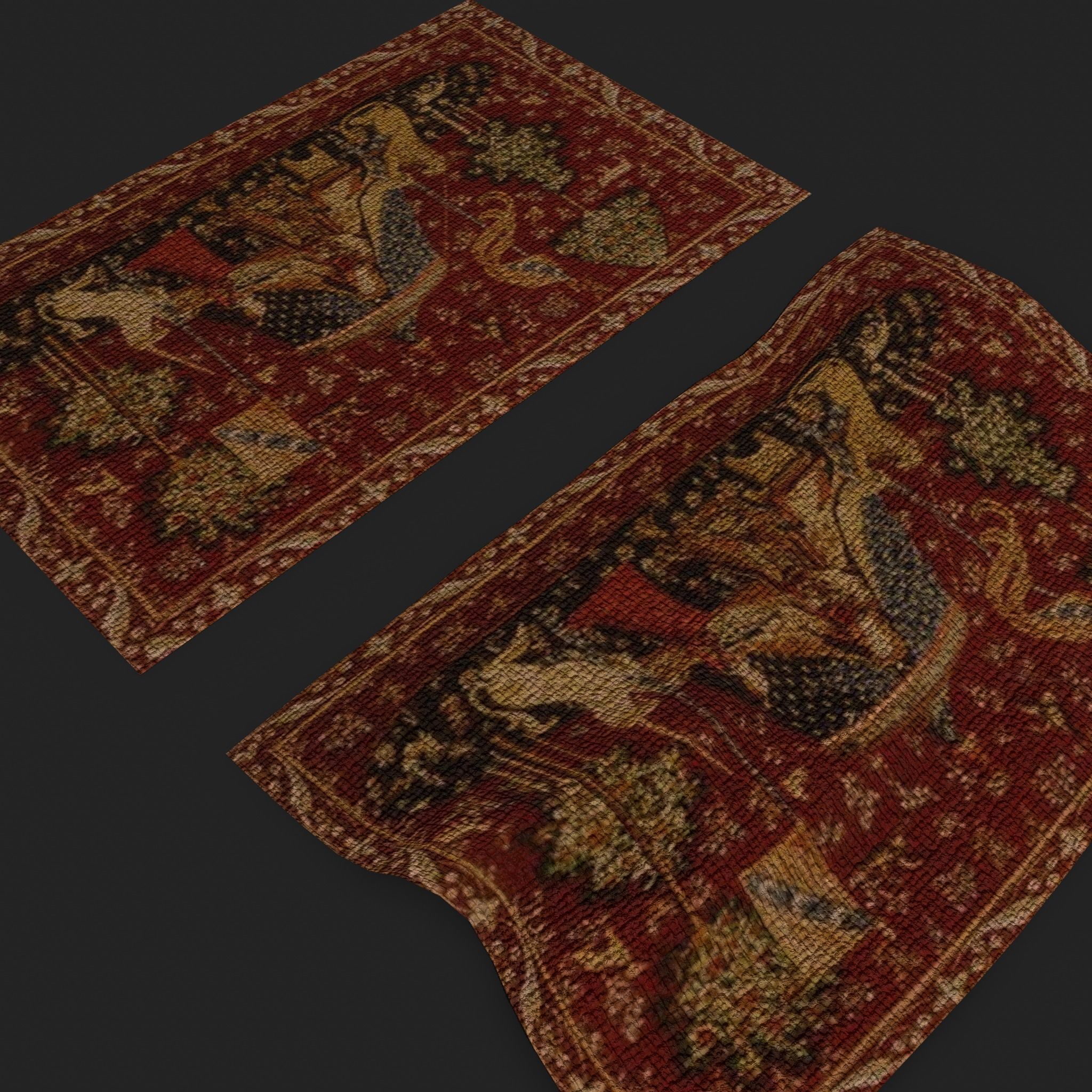  Lady and Unicorn Medieval Tapestry Low-poly 3D model_20