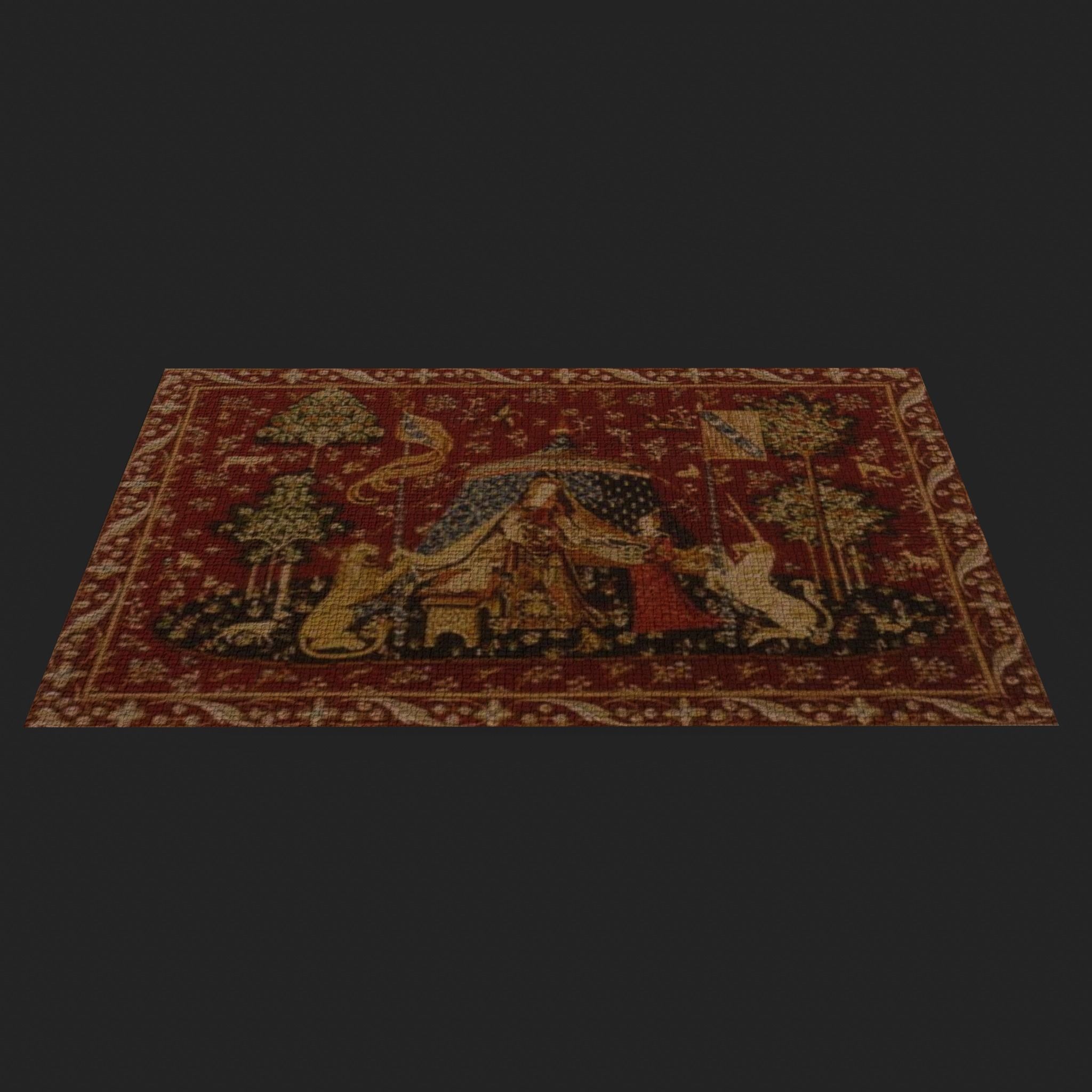  Lady and Unicorn Medieval Tapestry Low-poly 3D model_5