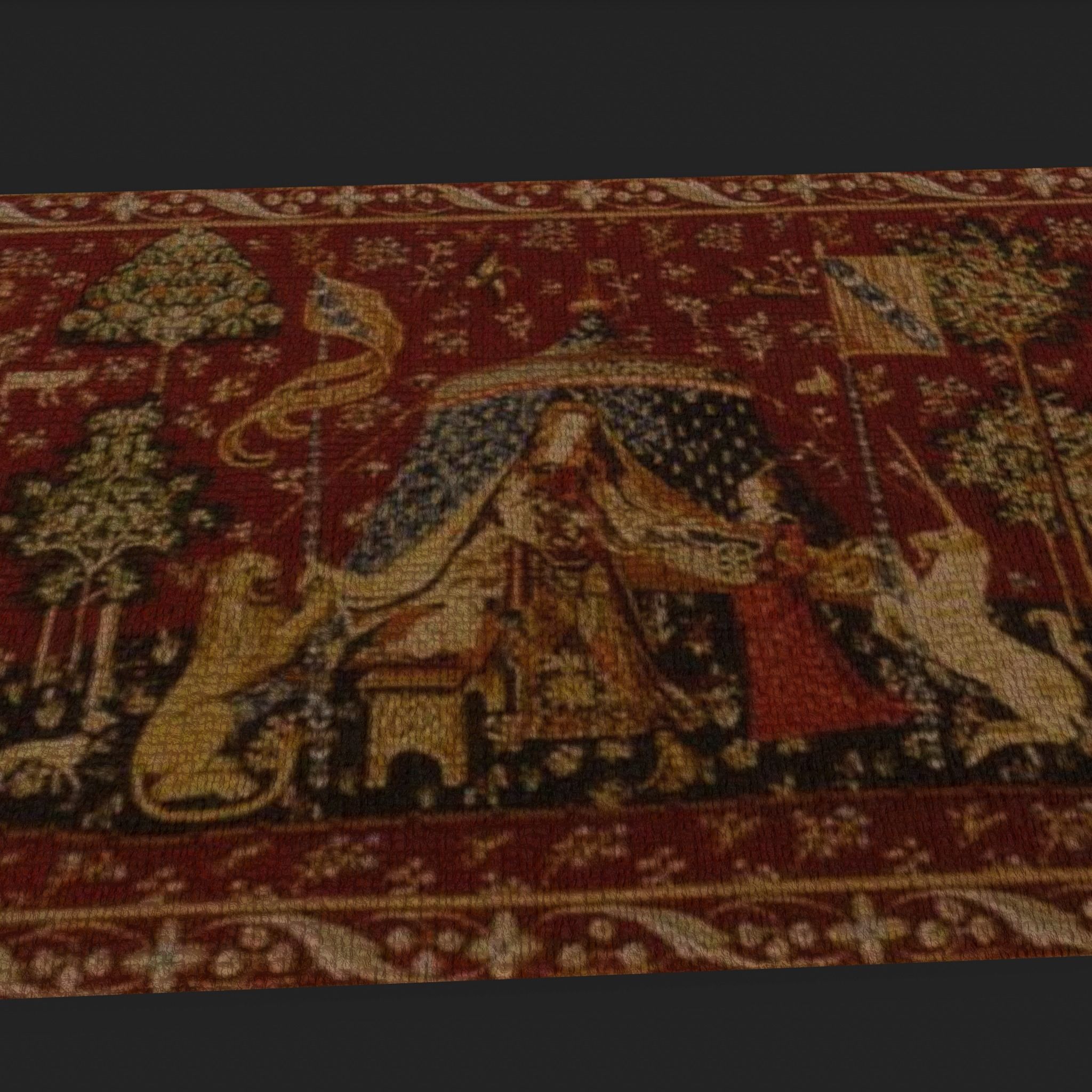  Lady and Unicorn Medieval Tapestry Low-poly 3D model_8