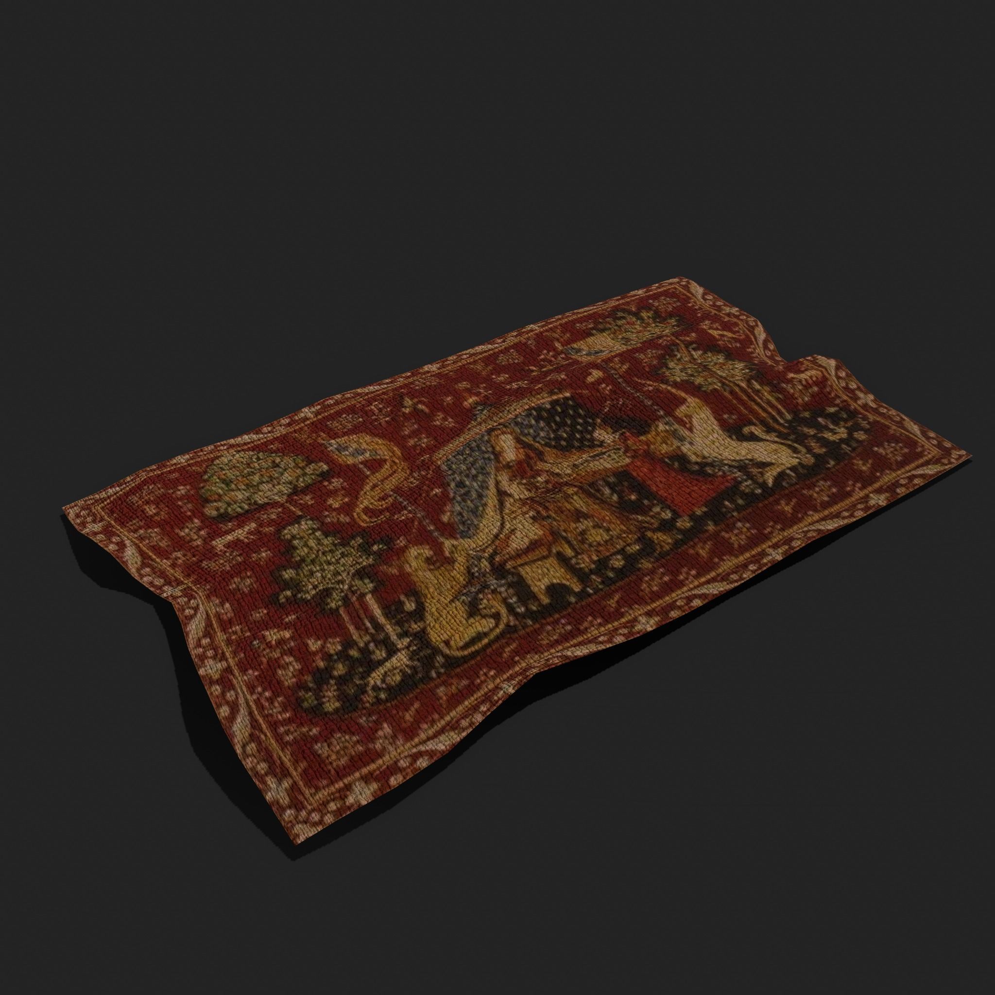  Lady and Unicorn Medieval Tapestry Low-poly 3D model_16