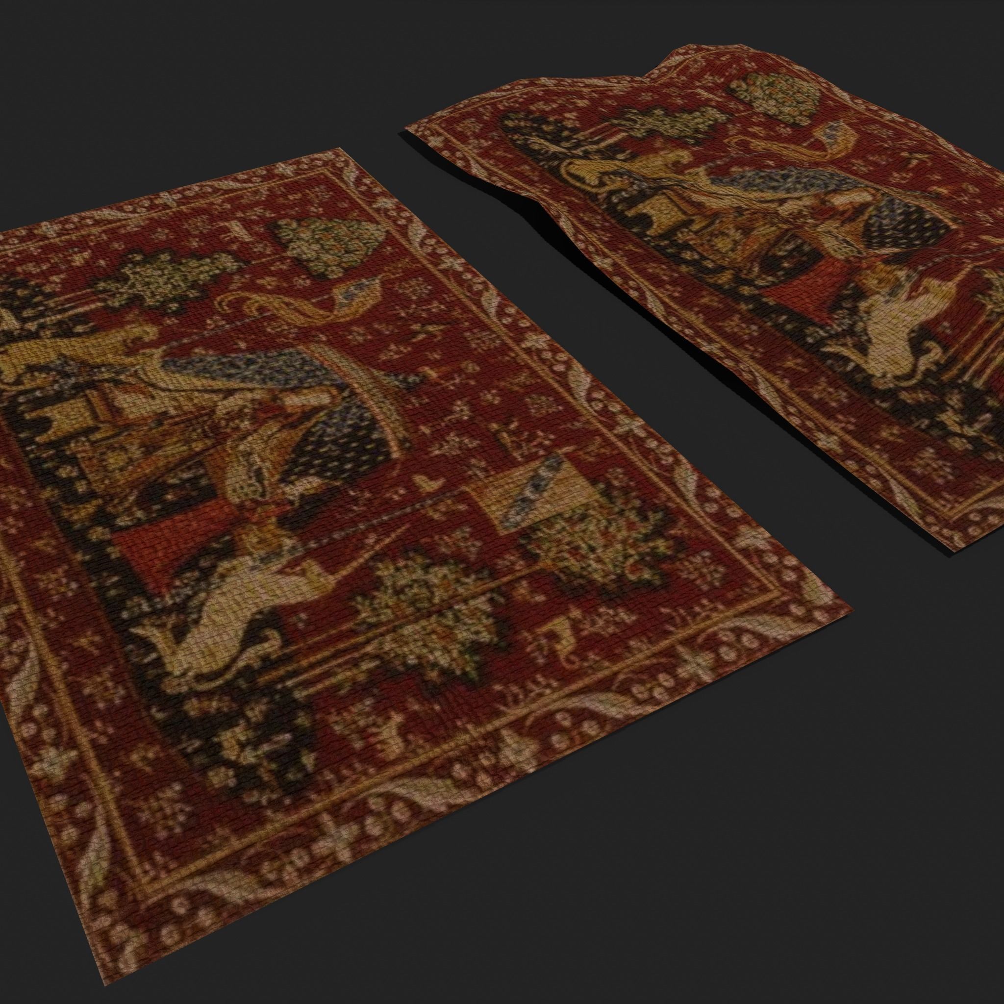  Lady and Unicorn Medieval Tapestry Low-poly 3D model_3