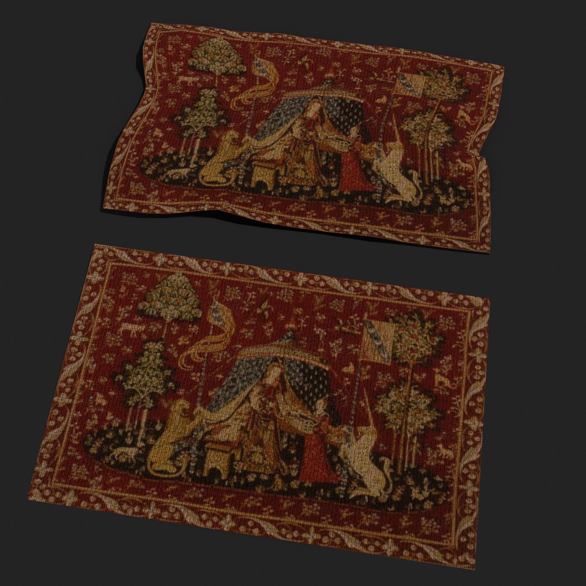  Lady and Unicorn Medieval Tapestry Low-poly 3D model_18