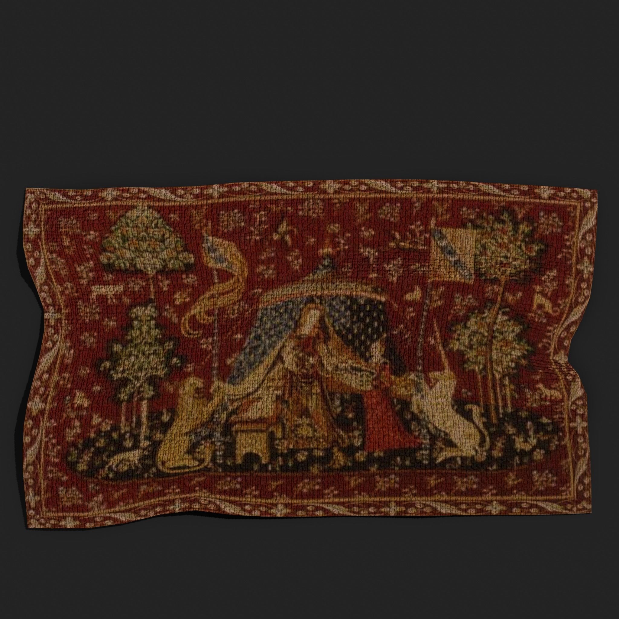  Lady and Unicorn Medieval Tapestry Low-poly 3D model_15