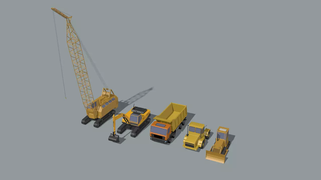 set of construction machines Low-poly 3D model_0