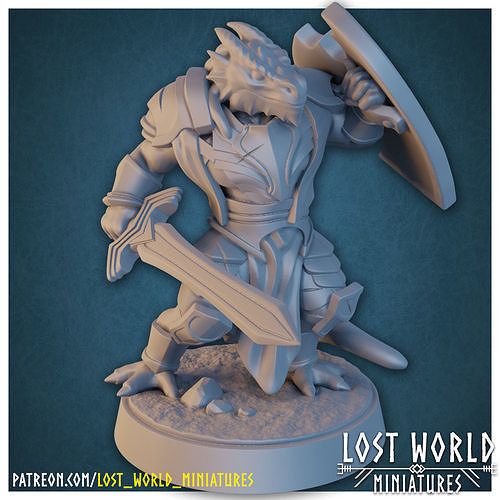 Dragonborn Paladin Miniature Supported- 3D Printable - 3D print model