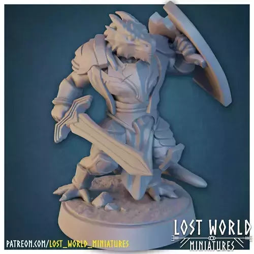 Dragonborn Paladin Miniature Supported- 3D Printable - 3D print model